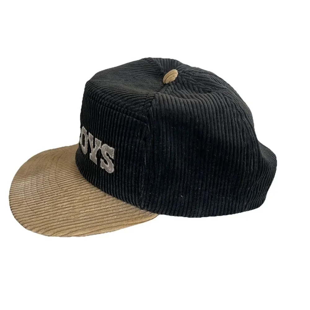 Vintage New Era NFL Dallas Cowboys Corduroy Snapback Black Tan Hat Made in USA